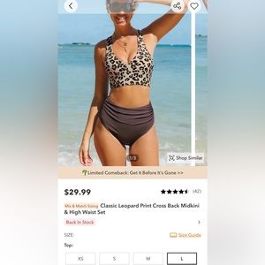 Classic Leopard Print Cross Back Midkini & High Waist Set